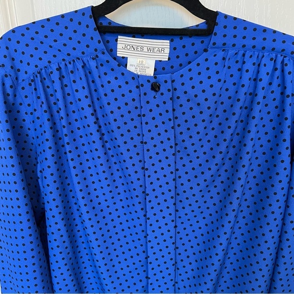 Vintage Cobalt Blue Polka Dot Polkadots blouse Size 12 - Picture 5 of 7